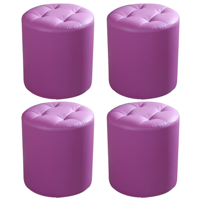 Modern Cylinder Shape Boucle Pouf Plain PU Leather Tufted Ottoman Footrest