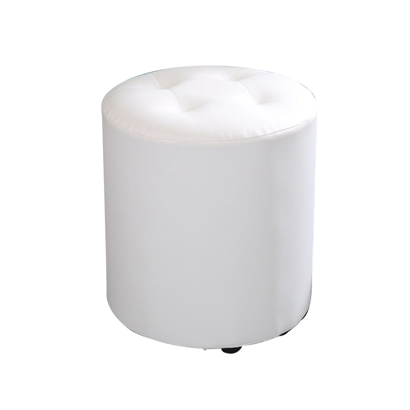 Modern Cylinder Shape Boucle Pouf Plain PU Leather Tufted Ottoman Footrest