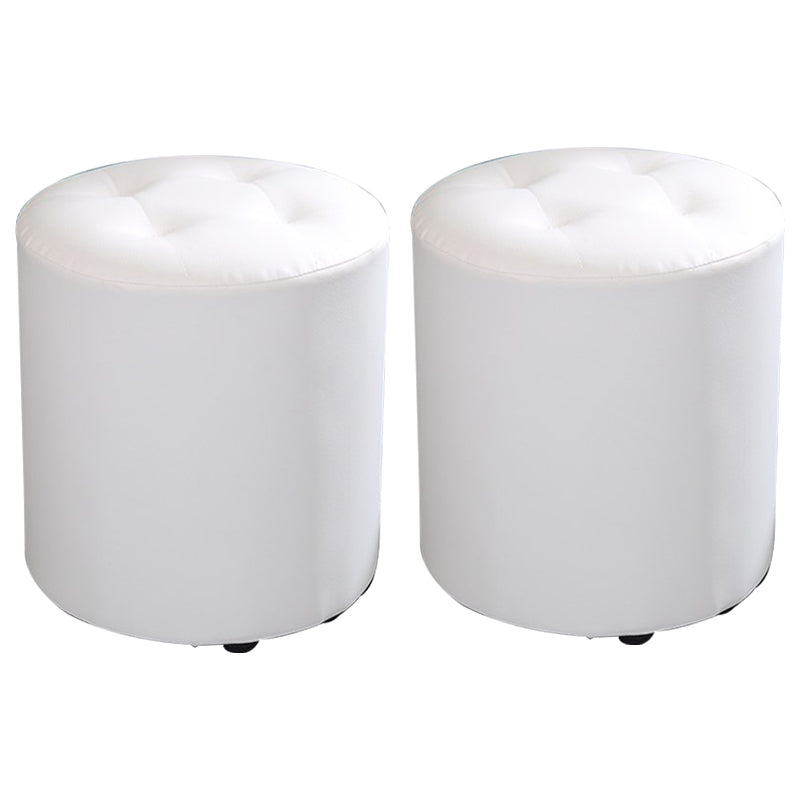 Modern Cylinder Shape Boucle Pouf Plain PU Leather Tufted Ottoman Footrest