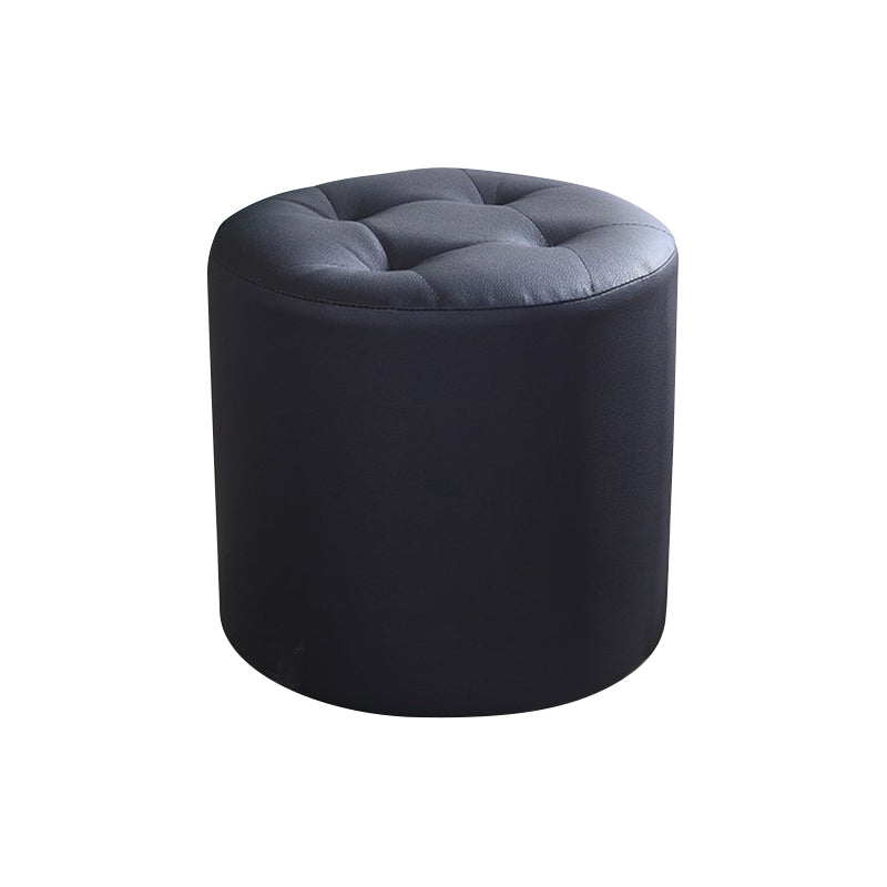 Modern Cylinder Shape Boucle Pouf Plain PU Leather Tufted Ottoman Footrest