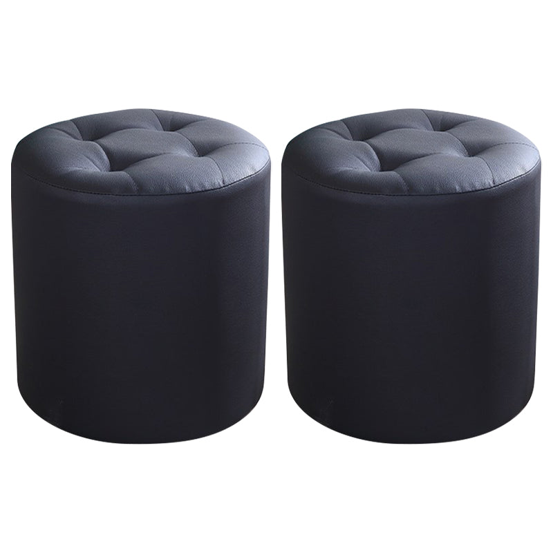 Modern Cylinder Shape Boucle Pouf Plain PU Leather Tufted Ottoman Footrest