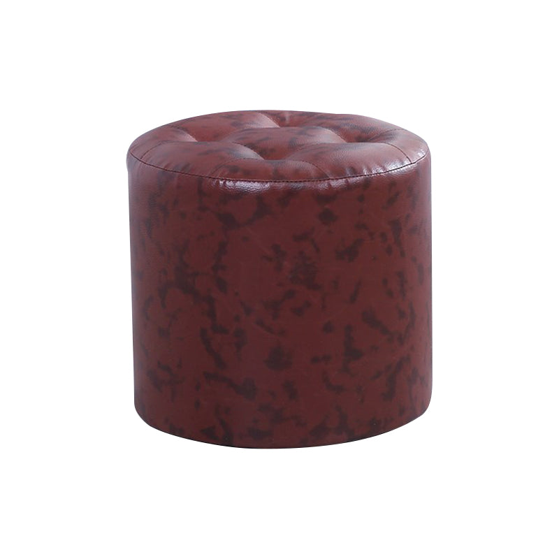 Modern Cylinder Shape Boucle Pouf Plain PU Leather Tufted Ottoman Footrest