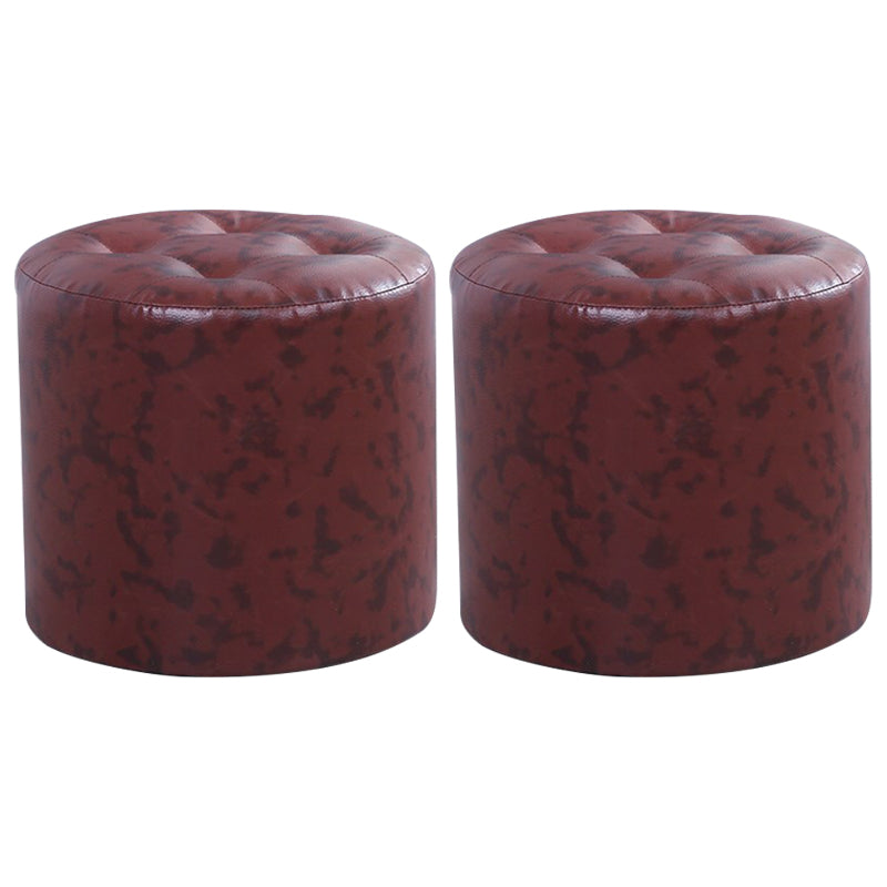 Modern Cylinder Shape Boucle Pouf Plain PU Leather Tufted Ottoman Footrest