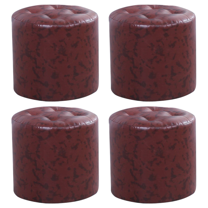 Modern Cylinder Shape Boucle Pouf Plain PU Leather Tufted Ottoman Footrest