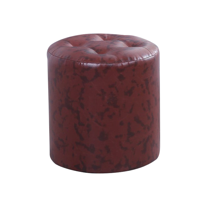 Modern Cylinder Shape Boucle Pouf Plain PU Leather Tufted Ottoman Footrest