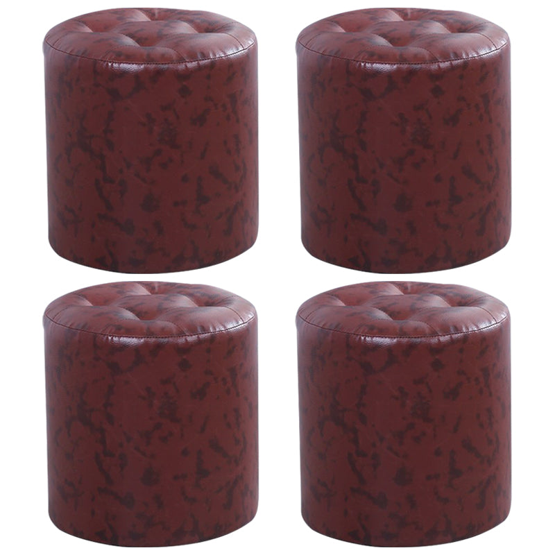 Modern Cylinder Shape Boucle Pouf Plain PU Leather Tufted Ottoman Footrest