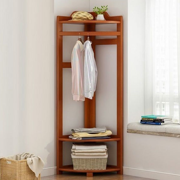 Wooden Coat Rack Two Storage Shelves and Hanging Rail Hall Stand Coat Rack