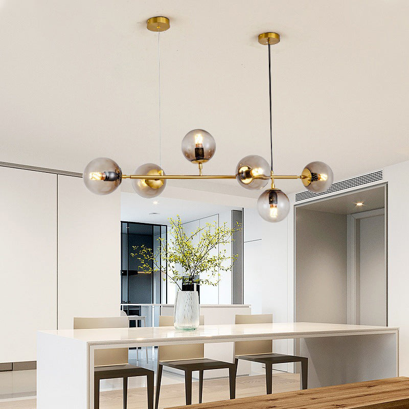 4 / 6 - Light Ceiling Pendant Fixture Metal and Glass Ball Shade Kitchen Island Light