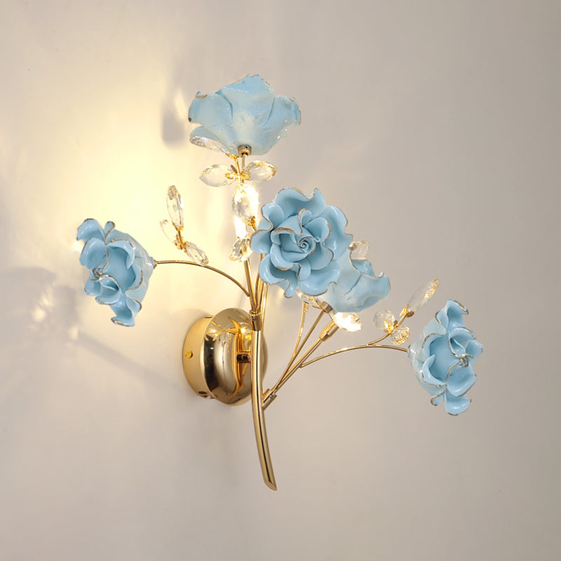 Crystal Flower Shape Wall Light Modern Multi Lights Wall Light Sconce