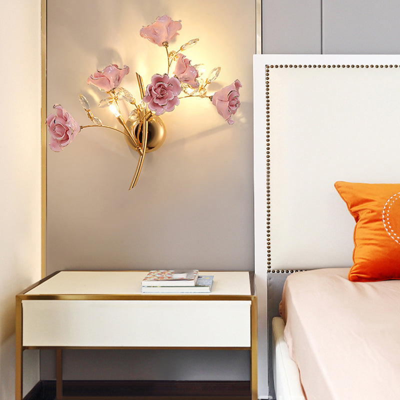 Crystal Flower Shape Wall Light Modern Multi Lights Wall Light Sconce