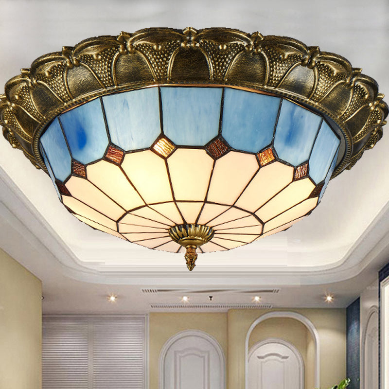 Tiffany LED Ceiling Light Geometric Glass Flush Mount for Living Room