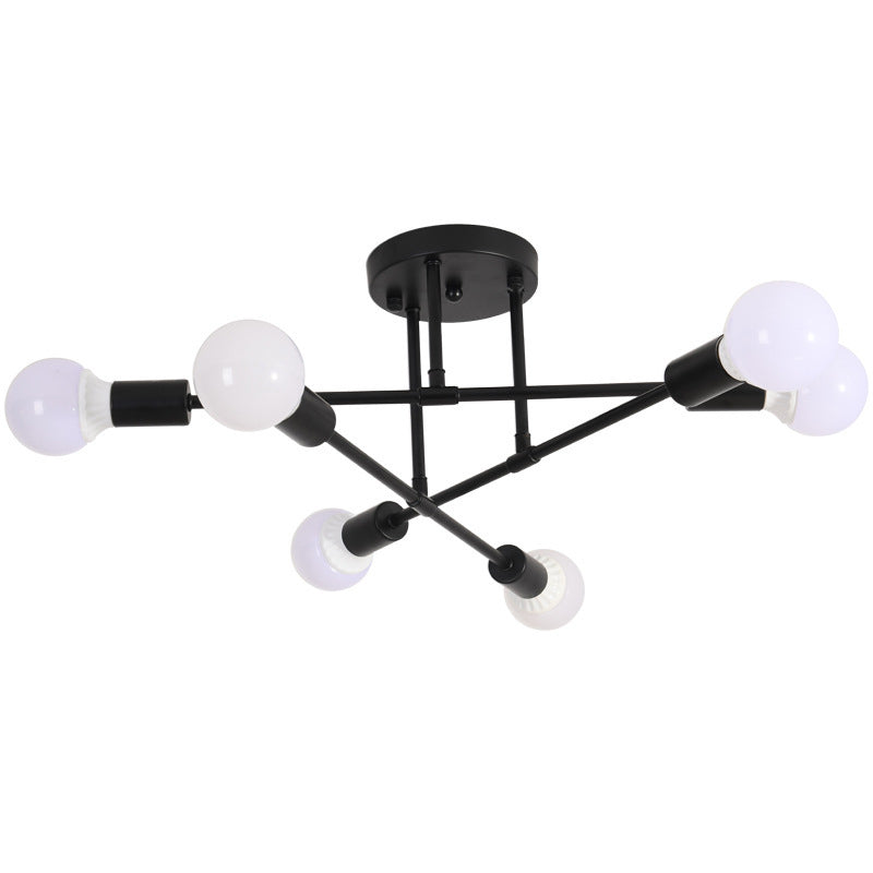 Radial 6-Light Semi Flush Mount in Modern Creative Style Bare Bulb Ceiling Light