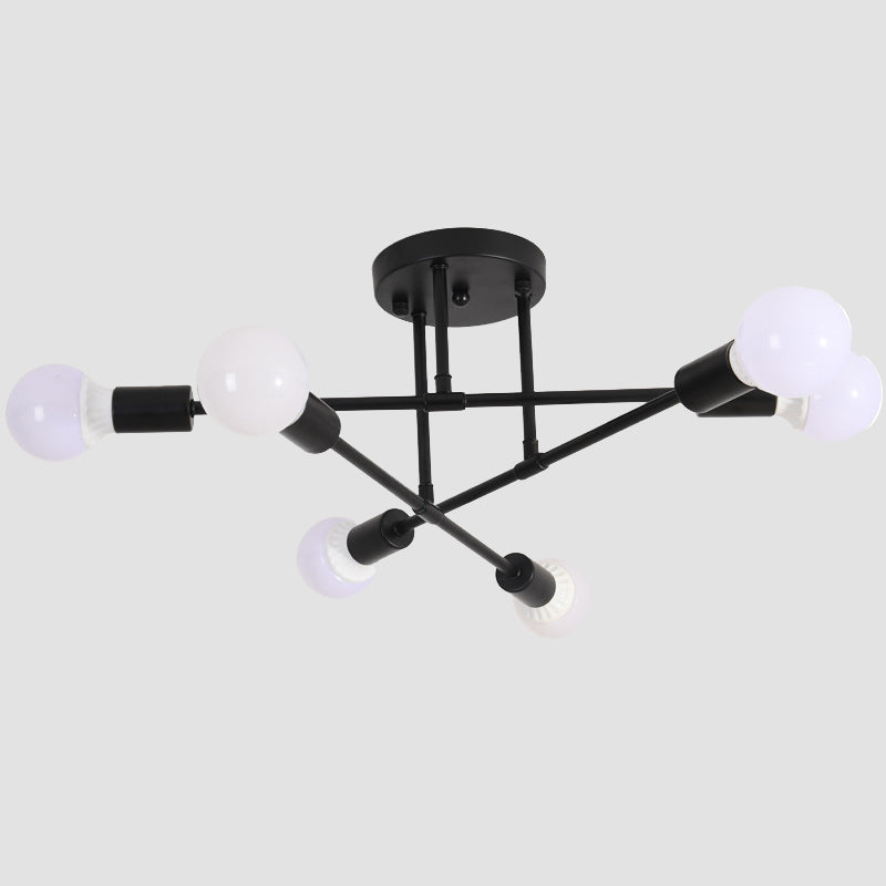 Radial 6-Light Semi Flush Mount in Modern Creative Style Bare Bulb Ceiling Light