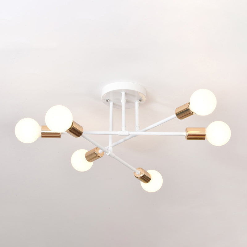 Radial 6-Light Semi Flush Mount in Modern Creative Style Bare Bulb Ceiling Light