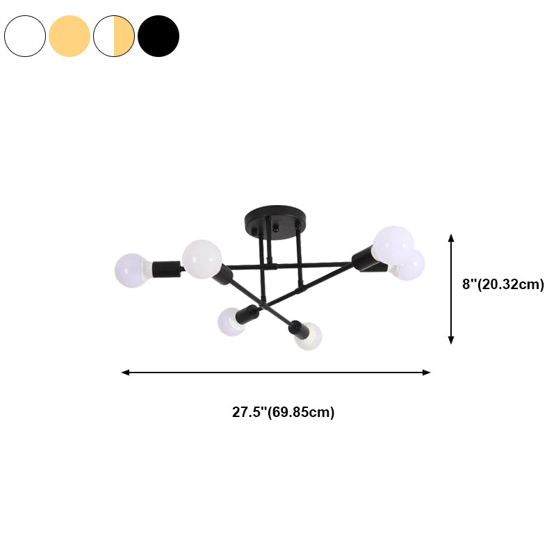Radial 6-Light Semi Flush Mount in Modern Creative Style Bare Bulb Ceiling Light