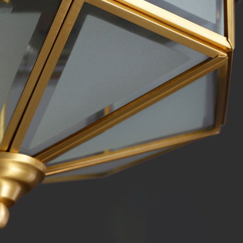 Brass Geometric Ceiling Fixture Traditional Frosted Glass Flush Mount for Corridor