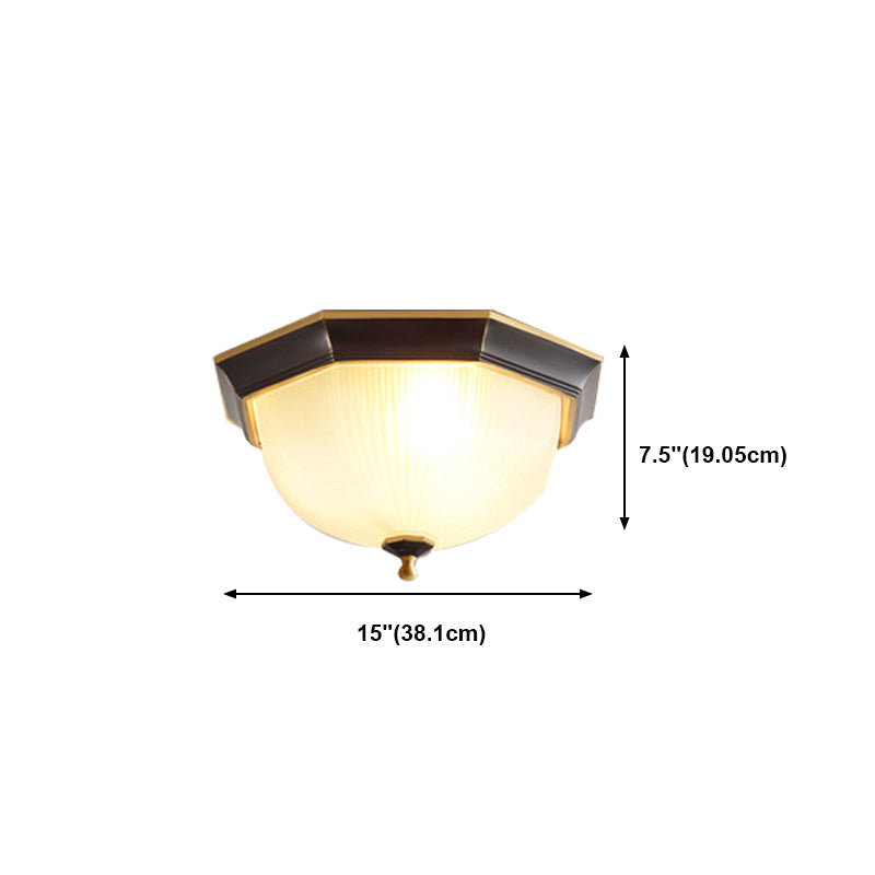 Brass Geometric Ceiling Fixture Traditional Frosted Glass Flush Mount for Corridor