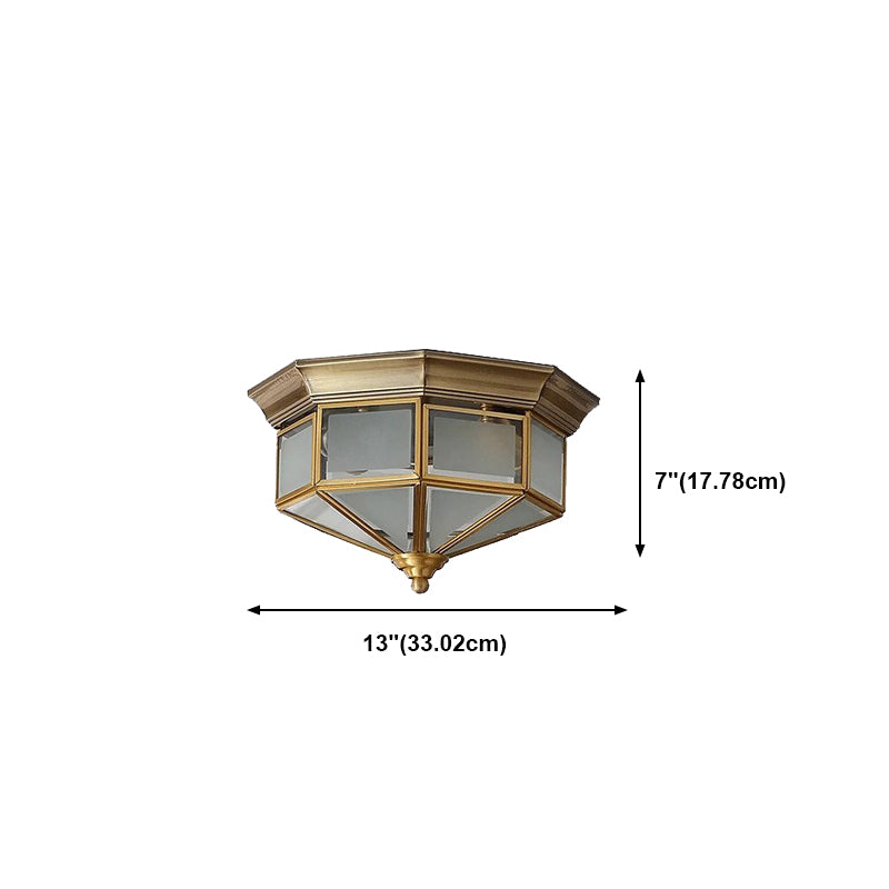 Brass Geometric Ceiling Fixture Traditional Frosted Glass Flush Mount for Corridor
