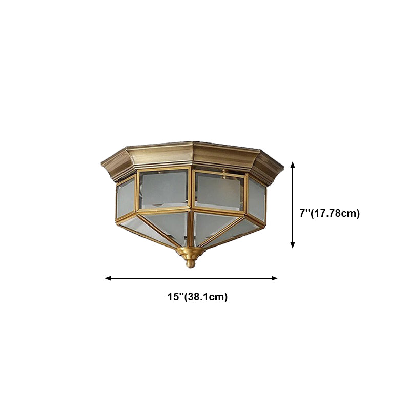 Brass Geometric Ceiling Fixture Traditional Frosted Glass Flush Mount for Corridor