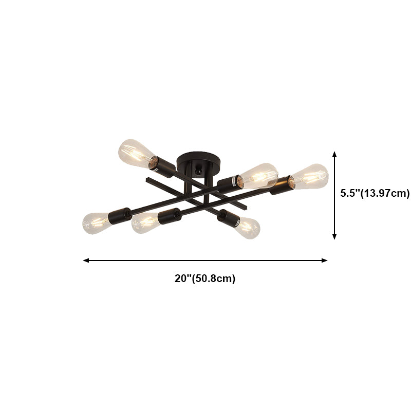 Black Radial Ceiling Light Bare Bulb Semi Flush Mount for Interior Spaces