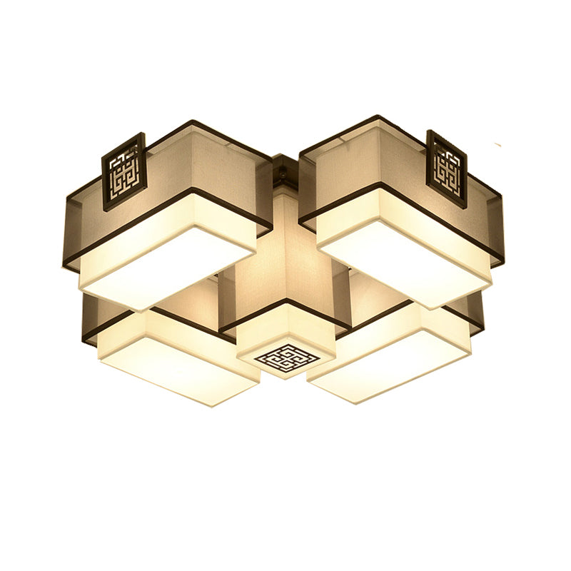 White Fabrics Flush Mount in Traditional Style Geometric Multi-Light Ceiling Light