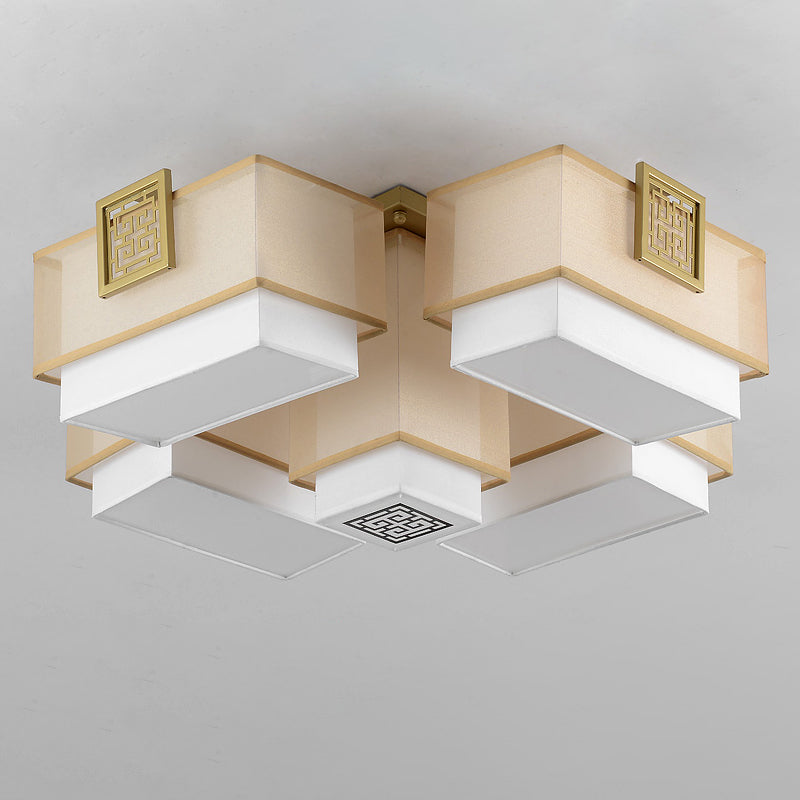 White Fabrics Flush Mount in Traditional Style Geometric Multi-Light Ceiling Light
