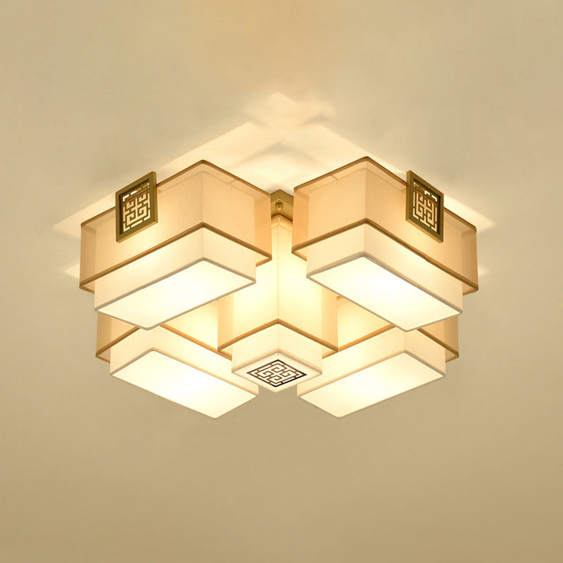 White Fabrics Flush Mount in Traditional Style Geometric Multi-Light Ceiling Light