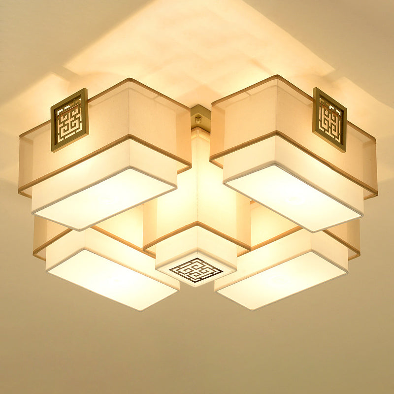 White Fabrics Flush Mount in Traditional Style Geometric Multi-Light Ceiling Light