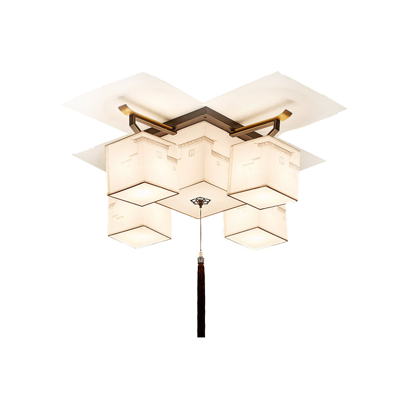 White Fabrics Ceiling Light in Traditional Style Geometric Flush Mount for Bedroom