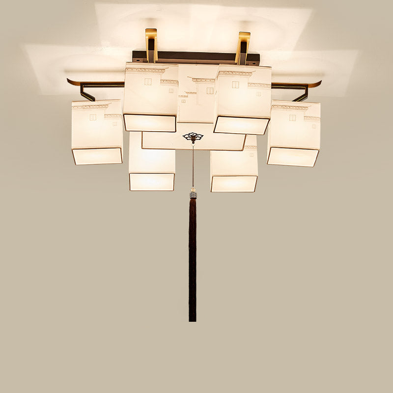 White Fabrics Ceiling Light in Traditional Style Geometric Flush Mount for Bedroom