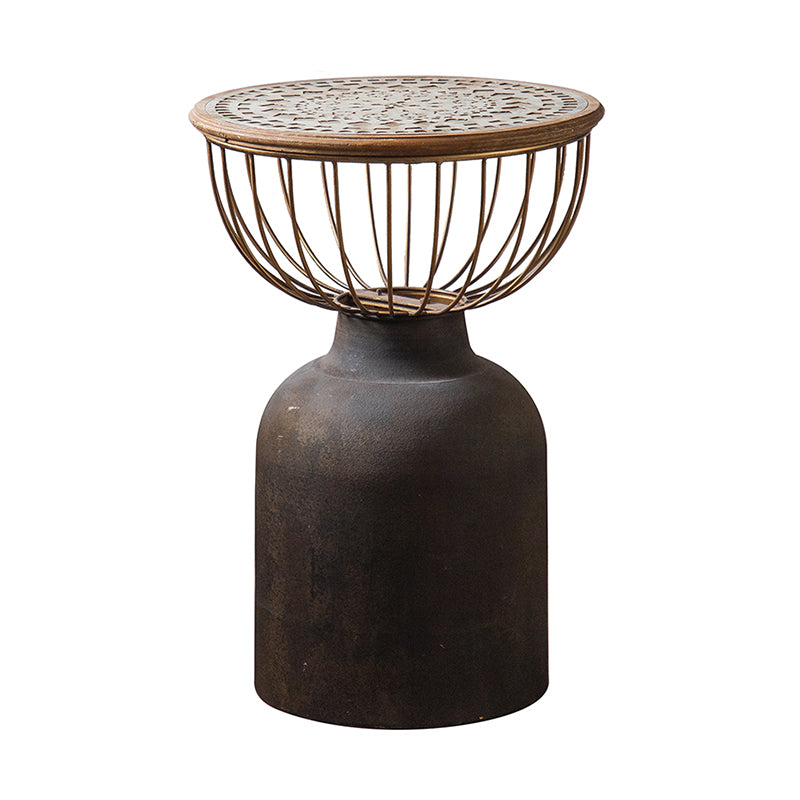 French Country Distressed Wooden Coffee Table Round Top Cocktail Table for Living Room