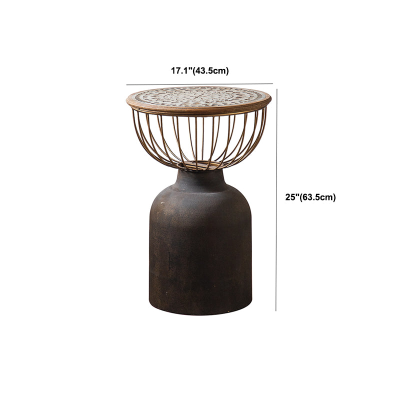 French Country Distressed Wooden Coffee Table Round Top Cocktail Table for Living Room