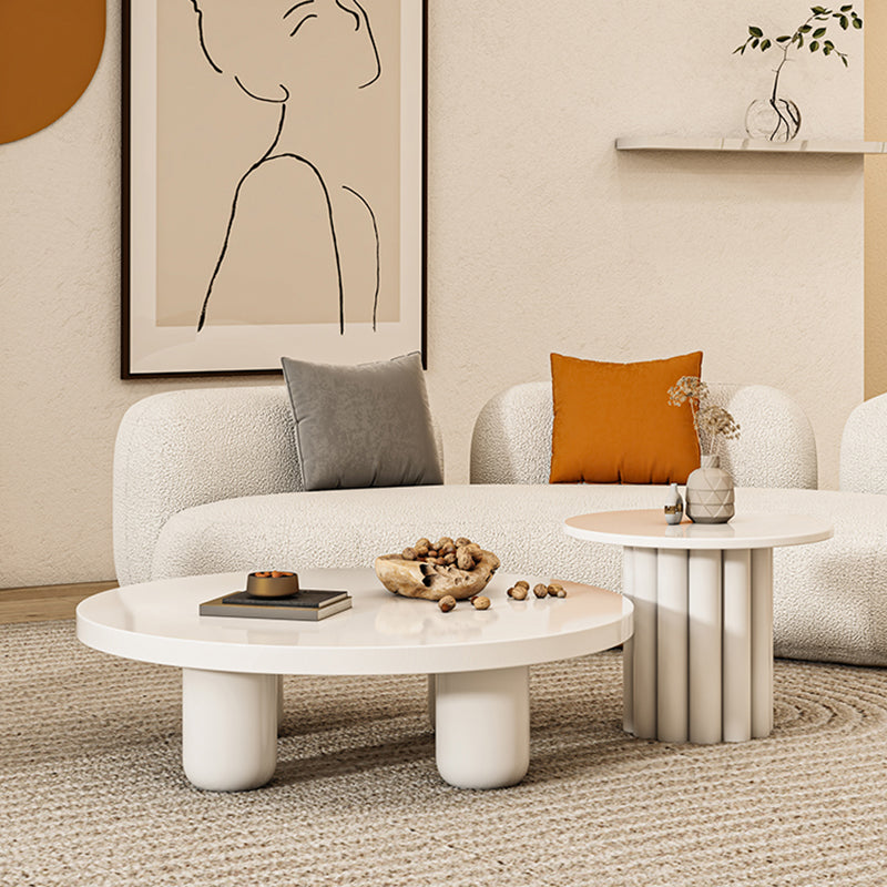 Solid Wood 4 Legs Coffee Table Round Minimalist Coffee Table