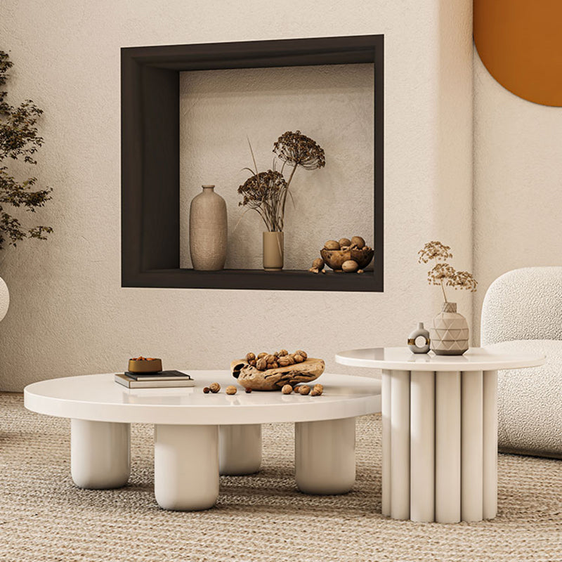 Solid Wood 4 Legs Coffee Table Round Minimalist Coffee Table