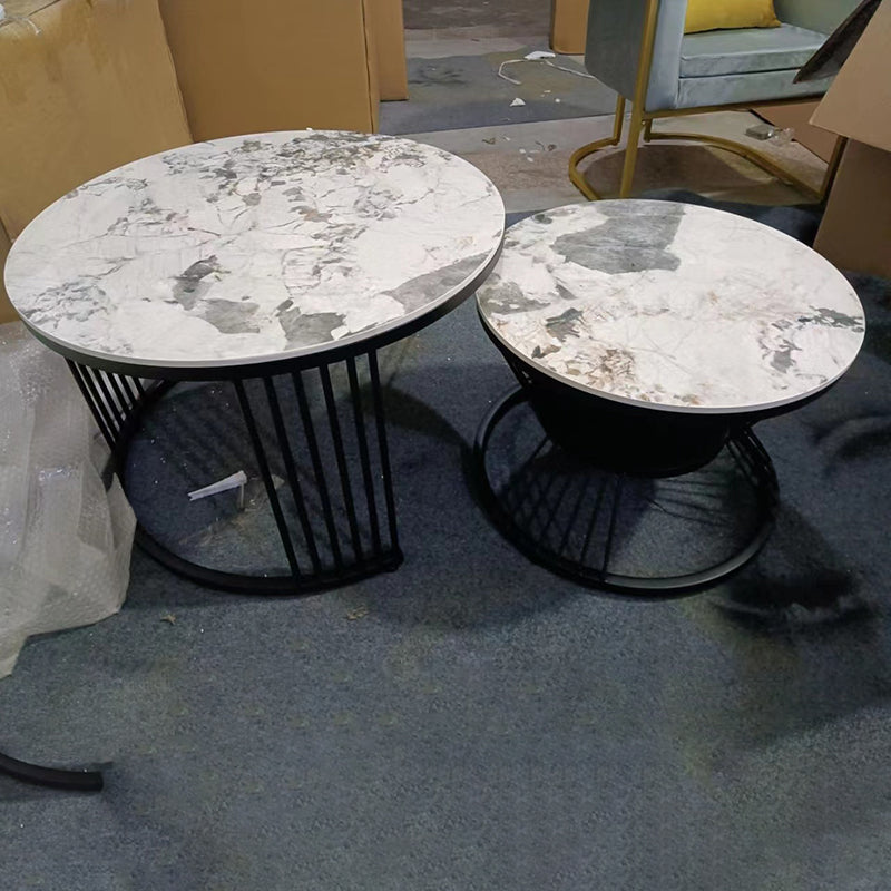 2 Piece Bunching Tables Slate Round Modern Minimalist Coffee Table