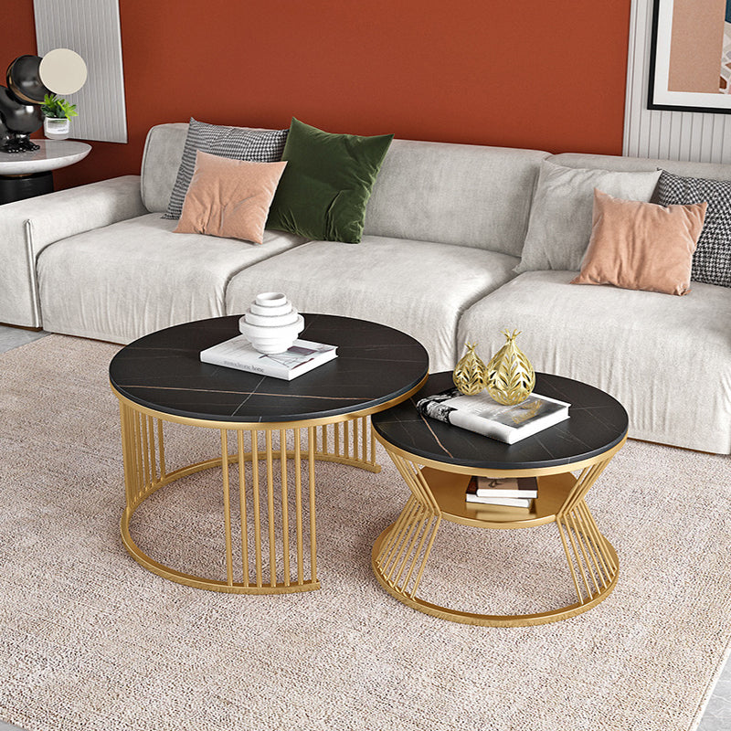 2 Piece Bunching Tables Slate Round Modern Minimalist Coffee Table