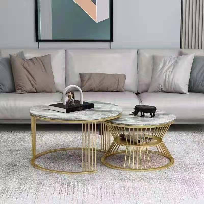 2 Piece Bunching Tables Slate Round Modern Minimalist Coffee Table
