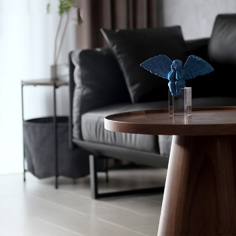 Scandinavian Pedestal Coffee Table Round Wooden Coffee Table Set for Living Room