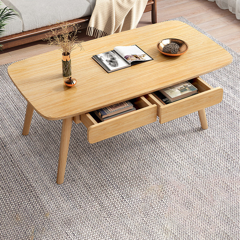 Solid Wood 4 Legs Coffee Table Rectangular Coffee Table with Storage