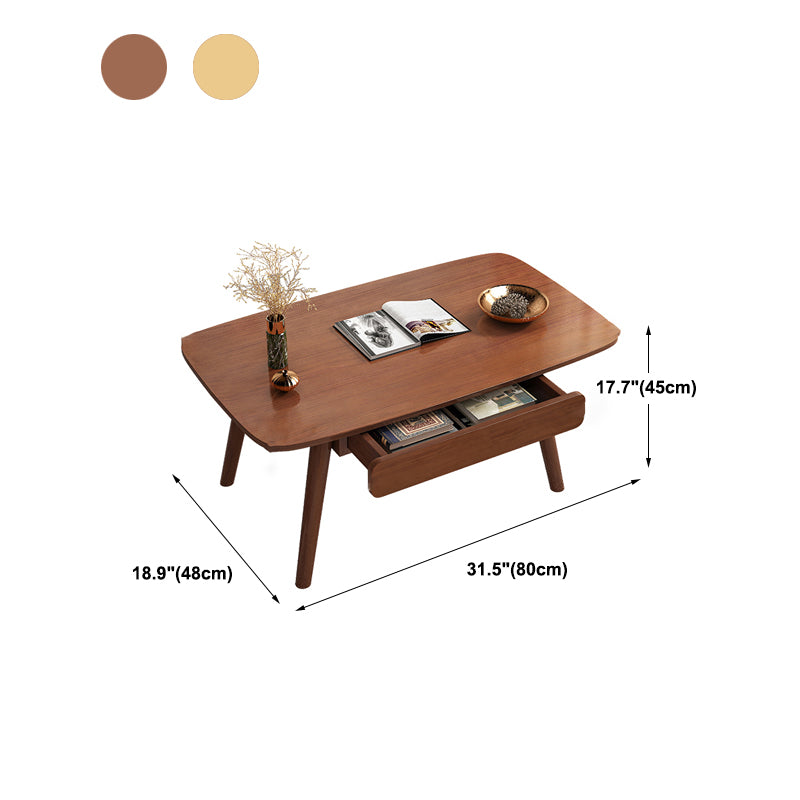 Solid Wood 4 Legs Coffee Table Rectangular Coffee Table with Storage