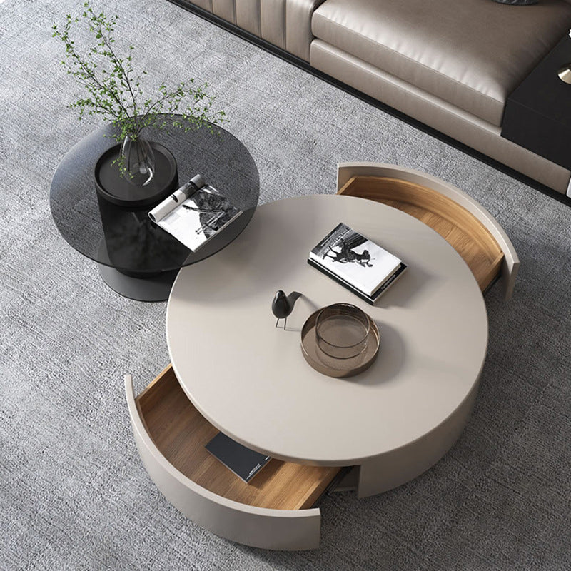 Rectangular Drum Base Solid Wood Table Frame Nordic Style Coffee Table with Drawer