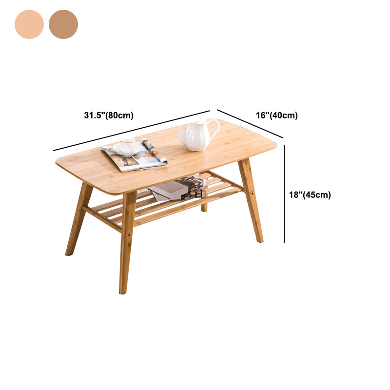 Nordic Style Rectangular Solid Wood Table with Storage Shelf 4 Legs Base Coffee Table