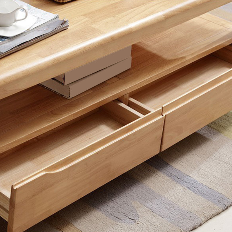 Rectangular 4 Legs Base with Drawers Solid Wood Table Nordic Style Coffee Table