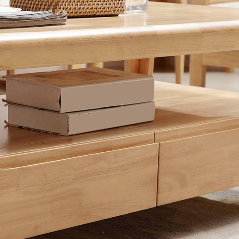 Rectangular 4 Legs Base with Drawers Solid Wood Table Nordic Style Coffee Table