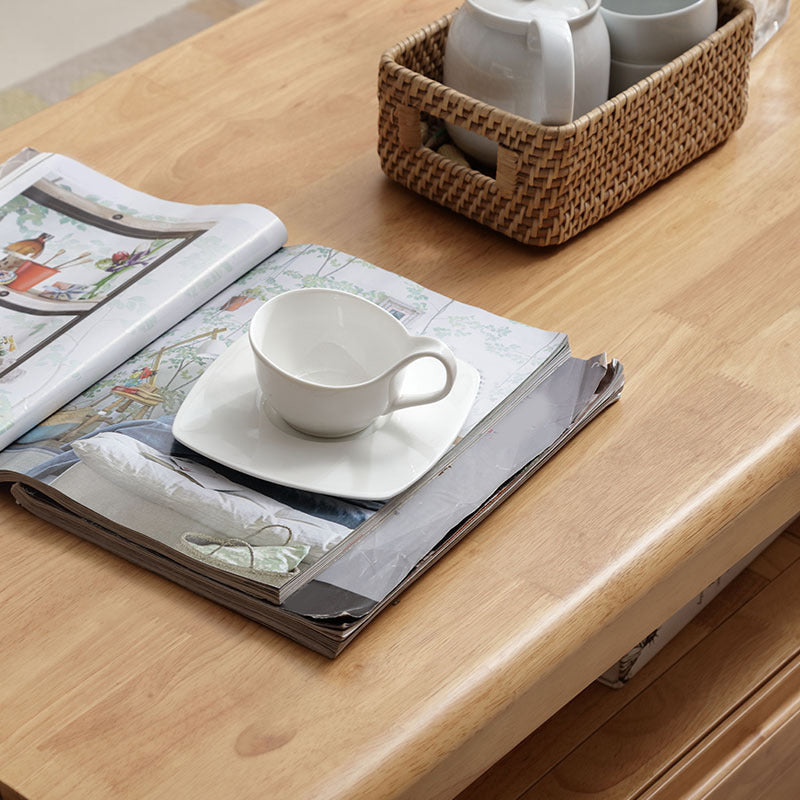 Rectangular 4 Legs Base with Drawers Solid Wood Table Nordic Style Coffee Table