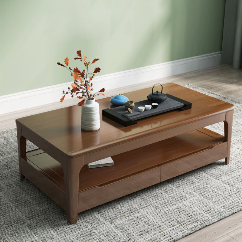 Rectangular 4 Legs Base with Drawers Solid Wood Table Nordic Style Coffee Table