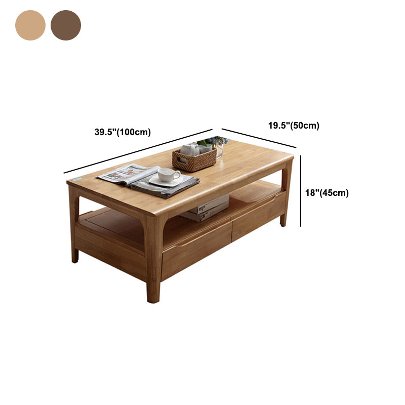 Rectangular 4 Legs Base with Drawers Solid Wood Table Nordic Style Coffee Table