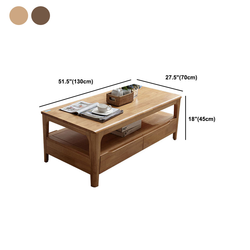 Rectangular 4 Legs Base with Drawers Solid Wood Table Nordic Style Coffee Table