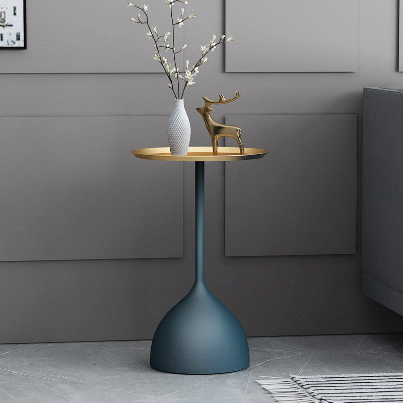 21" Tall Mid-Century Metal Round Tray Top Side Table Pedestal End Table