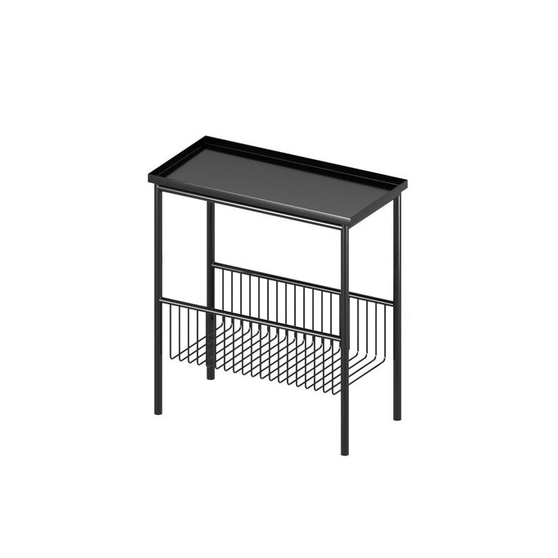Mid-Century Metal Rectangle Tray Top Side Table 4 Legs End Table with Storage